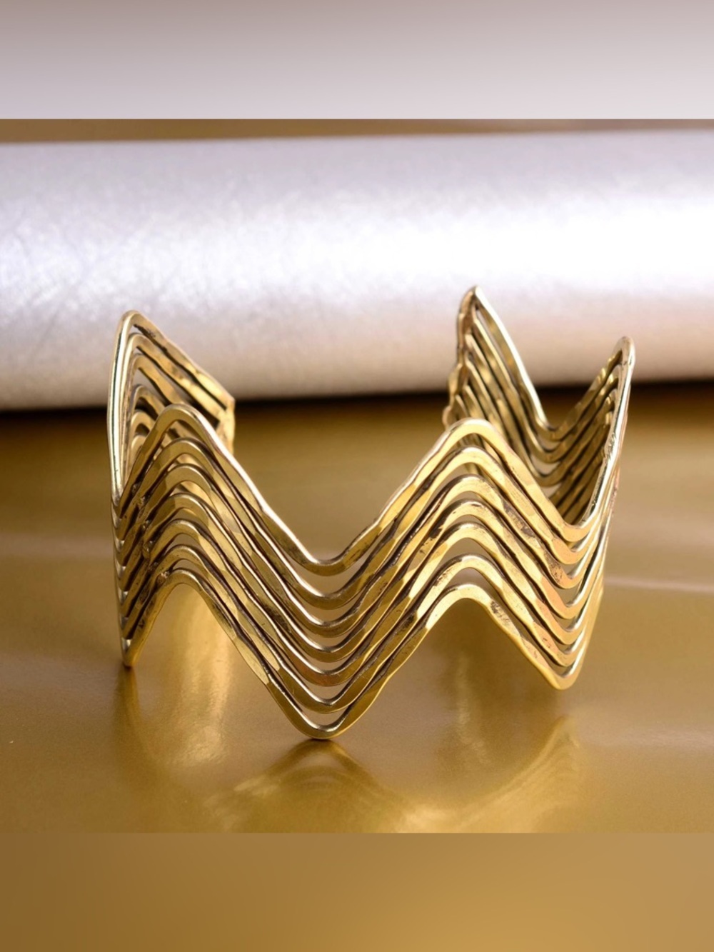 Grecian style Gold Zig Zag Bangle Bracelet: Adjustable Bohemian Cuff